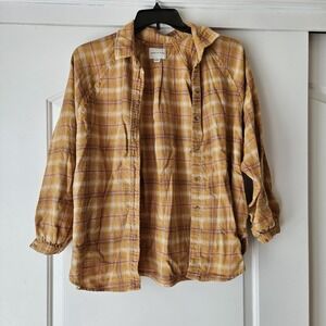 American Eagle Flannel Women's Medium Mustard Yellow Plaid Fall 100% Cotton